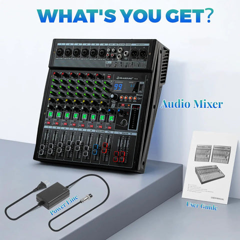 12-Channel Studio Mixer With USB Interface, Bluetooth, 99 DSP Effects, MP3 Playback, And XLR Inputs For Podcasting, accessories included