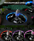 Close-up of Pro Grade ELRS FPV Radio Transmitter with programmable gimbal LED lights, showing customization options.