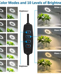 10X Magnifying Light With LED Desk Lamp Clamp showing 3 color modes and adjustable brightness settings.