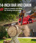 No Fuss 40v Cordless Chainsaw With Brushless Motor And Auto Lubrication Features Tool Free Adjustment Comes Loaded Up With Rapid Charge Battery For Swift Garden Chopping And Slick Limb Cutting cutting through a log with sparks flying.