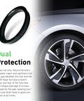 4 Pack Wheel Hub Centric Rings 73 1 Outer To 64 1 Inner Diameter Plastic Bore Adapter Spacers Black with car wheel background.