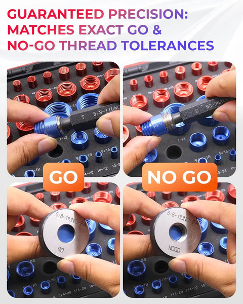 80 Piece Nut And Bolt Thread Checker Set With 40 SAE And 40 Metric Gauges showing precision GO and NO GO thread checks