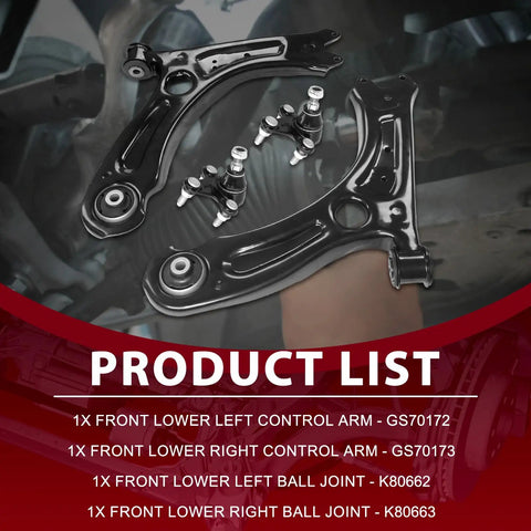 Front Lower Control Arm Kit With Ball Joints 4Pc Heavy Duty Suspension Parts For Vw Audi Compatible With RK621949 RK621950 black steel arms and joints