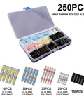 Solder Seal Wire Connectors Kit 50 Pack Heat Shrink Waterproof Solder Sleeves One Step Installation No Crimp Tools Needed Fast Secure Electrical Connections For All Weather Use, 250 pcs case