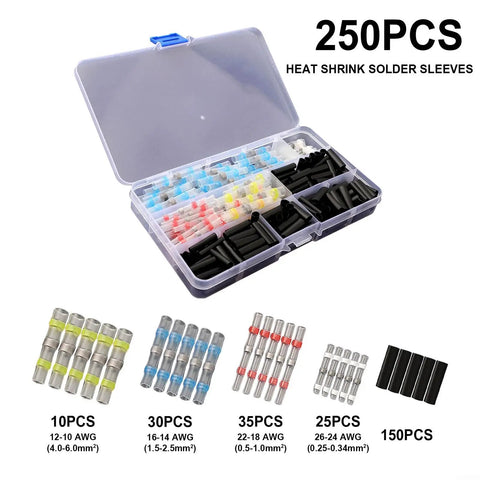 Solder Seal Wire Connectors Kit 50 Pack Heat Shrink Waterproof Solder Sleeves One Step Installation No Crimp Tools Needed Fast Secure Electrical Connections For All Weather Use, 250 pcs case