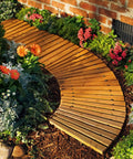 Curved Outdoor Wooden Pathway 6 Feet By 18 Inches Cedar Hardwood Rollout Garden Walkway For Outdoor Use in flower bed