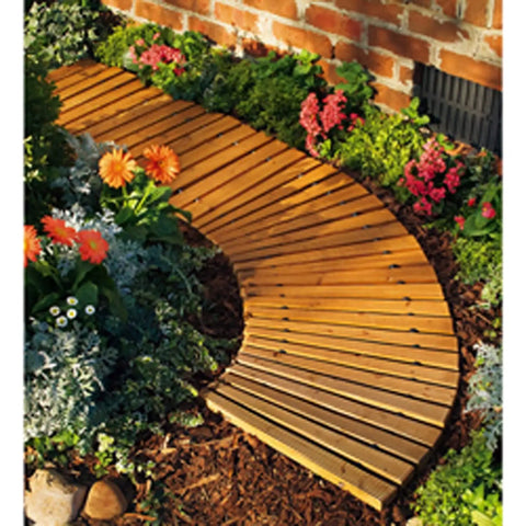 Curved Outdoor Wooden Pathway 6 Feet By 18 Inches Cedar Hardwood Rollout Garden Walkway For Outdoor Use in flower bed