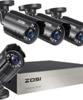 8 Channel 3K Lite HD-TVI Security System For Indoors Or Outdoors With AI Human And Vehicle Detection Night Vision 4X 1080P Metal CCTV Cameras Remote Access H265 Plus DVR No Hard Drive Included shown with four cameras and DVR.