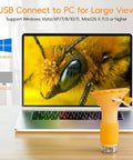 Totally Rad Kid Friendly Portable Digital Microscope With 2 Inch IPS Display And 1000X Magnification Handheld USB Microscope For PC Compatible A Cool Science Gift For Kids Students USB connected to laptop showing bee close-up