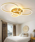 90W Dimmable LED Ceiling Light With Remote Control, 5 Ring Flush Mount Gold Acrylic Chandelier in bedroom, 9,000 Lumens