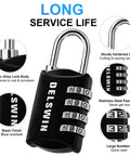 4 Digit Combination Padlock For Locker And Luggage Set Of 4 Heavy Duty Mini Lock showing features like zinc alloy body and large numbers.