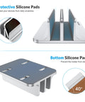Dual Dock Vertical Laptop Stand With Aluminum Desktop Frame, Adjustable Width, protective and bottom silicone pads