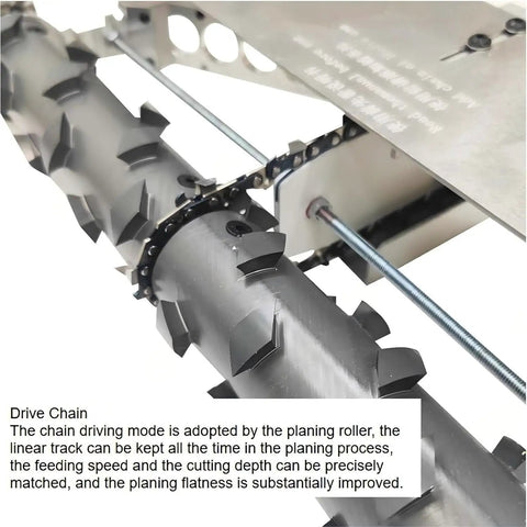 Rock Solid 1800W Foam Cutting Planer 27.5 Inch Insulation Trimmer close-up of drive chain mechanism for precise cutting.
