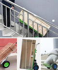 Heavy Duty Electric Sack Truck Stair Climber With 400kg Load Capacity, Folding Hand Trolley For Tight Spaces, Brushless Motor, And Long Lasting 48V Battery in use on stairs with boxes.