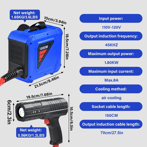 Heavy Duty 1800 Watt Magnetic Induction Bolt Heater with cooling fan and magnetic coil for rusted nuts and screws.