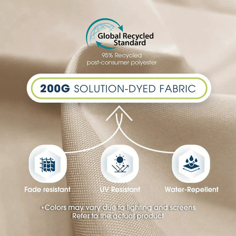 200G solution-dyed fabric features for 10 Foot Offset Cantilever Patio Umbrella With Sandbag Base Included Up To 80 Lbs For Backyard Garden And Pool Beige Value Packed Upgraded Thickened Fabric Easy Tilt And Crank Safe To Close When Not In Use.