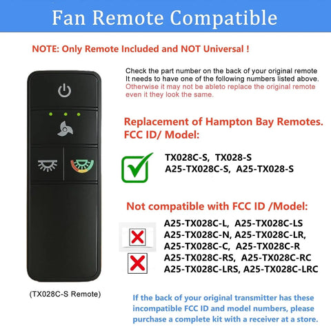 Ceiling Fan Remote Control Replacement With 3 Speed Light Dimmer And Color Changing Modes Remote Only for TX028C-S Model