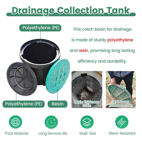 Underground Rain Water Catch Basin With Grate Lid, 25 In 29 In Sump Pump Basin for Yard Landscaping with polyethylene tank.