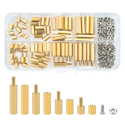 Pro Grade Brass Screw Nut And Standoff Kit For Electronics And PCBs With Male And Female Threaded Spacers And Sleeves For Makers And Tech Nerds Perfect For Raspberry Pi Boards And Computer Projects, brass standoffs in organizer