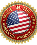 Made in the USA badge with American flag and text "American Product."