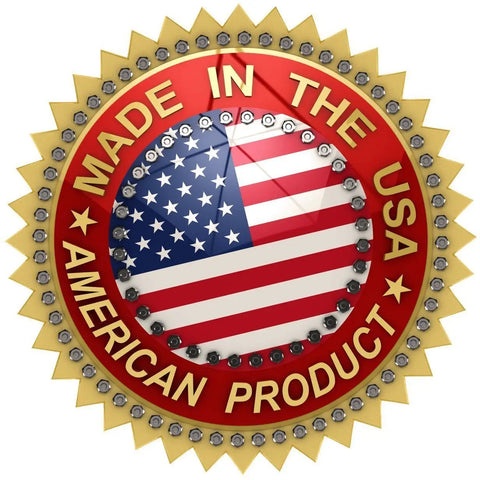 Made in the USA badge with American flag and text "American Product."