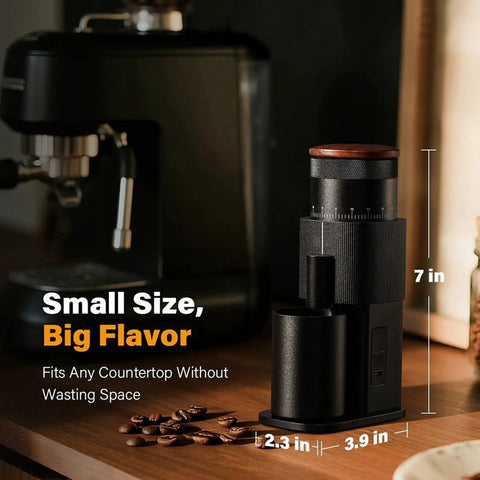 Game Changer Burr Coffee Grinder With Single Dose Design And Super Quiet Dc Motor Dishing Up Eighty Solid Grind Adjustments For Espresso Cold Brew And French Press Right At Home on kitchen counter.