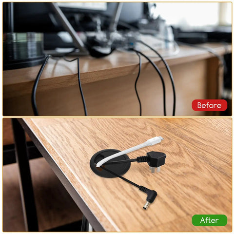 Dope 20Pc Black Desk Cable Wire Grommet Kit For Office And Home That Slaps Hard With Simple Installation To Keep Your Cables Organized And Outta Sight While Rocking A Tough Abs Plastic Round Hole Cover Design on wood desk, black plastic cable grommet