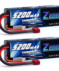 Beefy 2S 5200mAh 7.4V 100C LiPo Battery With T Connector For RC Cars Trucks Buggy Losi Models 2 Pack High Discharge