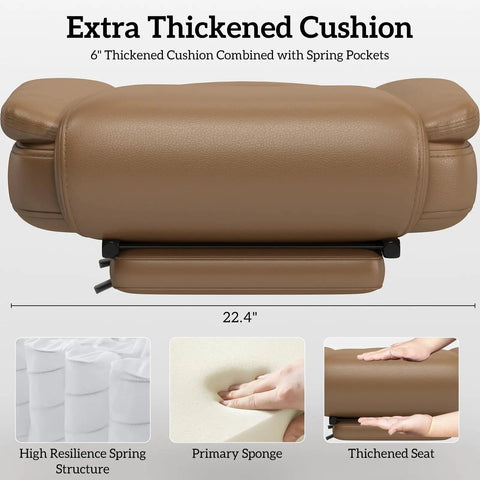 Back view of 160 Degree Reclining Office Chair With Footrest For Big And Tall Comfort Leather High Back Computer Desk Chair With Cross Legged Seat Armrests And Smooth Wheels For All Day Comfort Brown showing 22.4-inch thickened cushion.