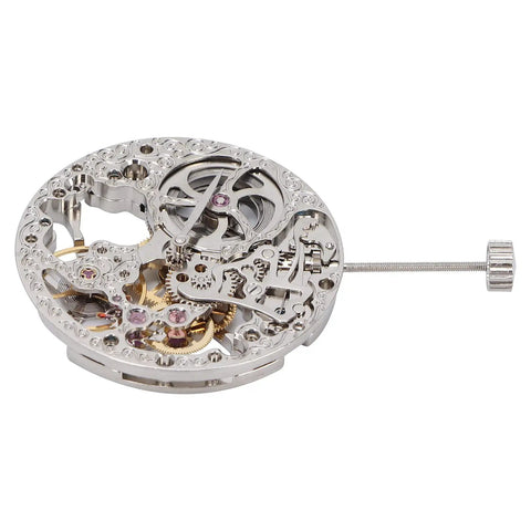 Hollow Mechanical Watch Movement Replacement Part For Precision Timekeeping With Alloy Gear Train shown in silver alloy