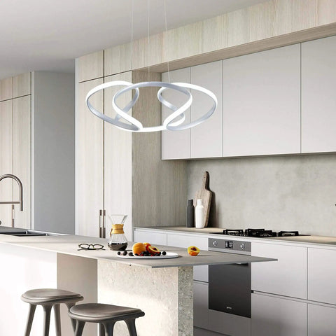 Modern LED Pendant Light With Irregular Ring Design, Contemporary Chandelier For Dining Room, Adjustable Ceiling Hanging Lighting Fixture