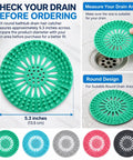 5 Pack Shower Drain Hair Catcher, 5.3 Inch covers in turquoise showing open drainage design for bathtub use.