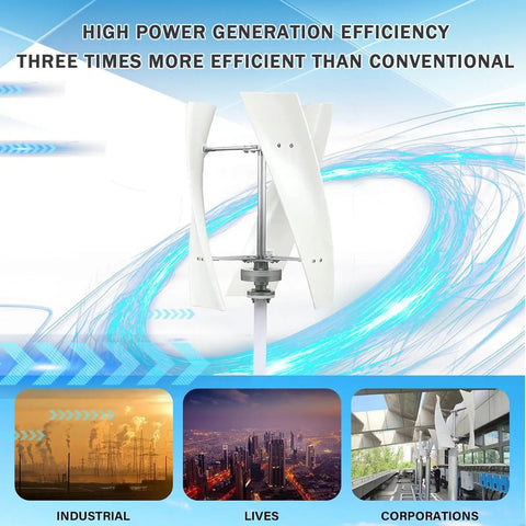 18000W Vertical Wind Turbine Kit Delivers Serious Power For Home And Business With 48V Controller Eco Friendly Renewable Energy Solution for Boats Cabins Gazebos Mobile Homes And Industrial Sites image showing turbine and efficiency text