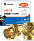 50 Pieces Brass Heat Set Threaded Inserts Kit For Plastic And 3D Printing Projects With SAE Ten Thirty Two Female Threads And Knurled Nuts