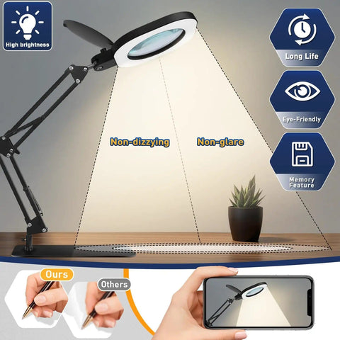 15X Floor And Desk Magnifying Glass With Light And Stand Hands Free Craft Hobby Tool with adjustable arm on desk