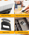 Two-pack HHuanwfer stainless steel crinkle cutter knife and vegetable peeler with black handle