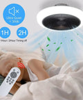 Bladeless 18 Inch Ceiling Fan With Lights Remote Control Enclosed Low Profile Design in a bedroom setting showcasing quiet operation