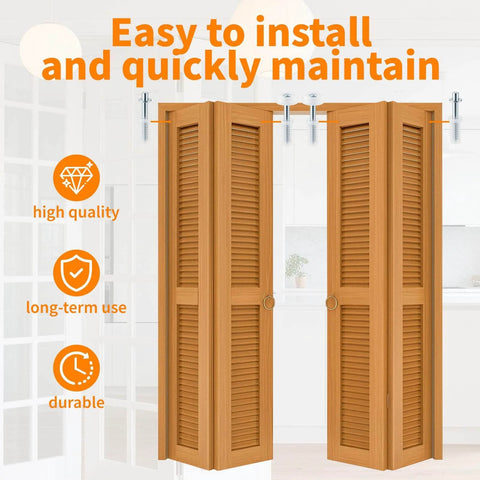 Six Pack Top Roller Guide Wheel With Spring Loaded Pivot For Bi Fold Doors Easy Fix Bifold Door Hardware Repair Kit Fits 1 To 1 3 8 Inch Thick Folding Pocket Doors Sliding Closet And Barn Doors in use on wooden bifold doors