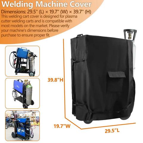 Rugged Heavy Duty Three Layer Welder Cart Cover For Most Electric Welding Carts, Heat Resistant, 37L x 19.7W x 39.7H Inches, Black