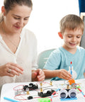 Parent and child exploring Hands On Electrical Circuit Kit For Kids That Makes STEM Fun, 8 Experiments Covering Series And Parallel Circuits