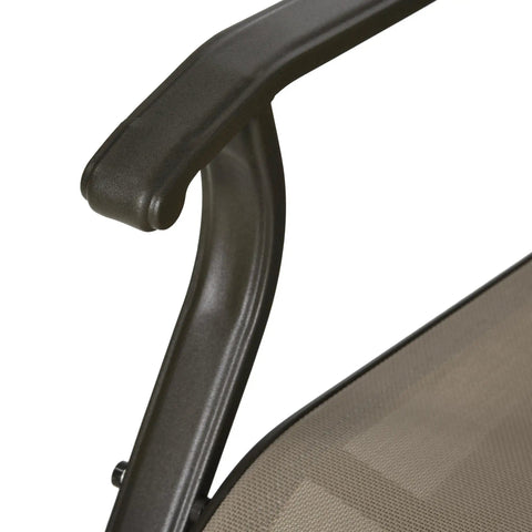 Close-up of armrest on Two Outdoor Gliders And Glass Top Bistro Table Set With Steel Frame For Patio Garden Backyard And Lawn Gray