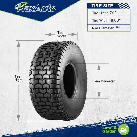 20x8.00-8 Lawn Mower Tires Set Of 2 Tubeless 4 Ply Riding Lawn Tractor Tires With 965 Lb Capacity Non Highway Replacement