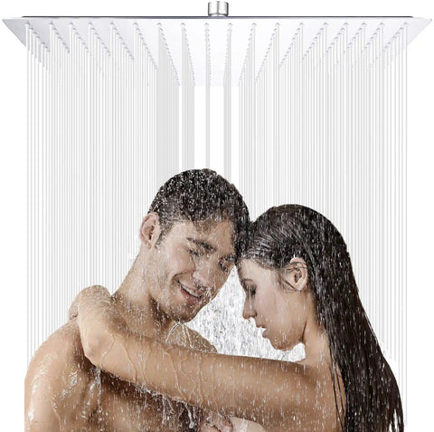 16 Inch Square Rain Shower Head Ultra Thin Chrome Ceiling Shower With Full Body Coverage, Premium 304 Stainless Steel in use