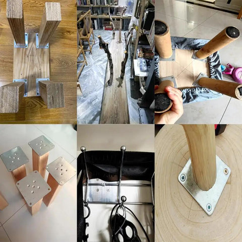 Heavy Duty Furniture Leg Mounting Plates With Screws Flat Metal T Brackets Connector Base For Sofa Cabinet Chair Couch installation views.