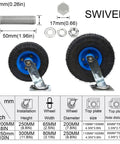 Heavy Duty Pneumatic Swivel Casters With Inflatable Rubber Wheels 440 Lbs Load Capacity Galvanized Steel Brackets, detailed view with dimensions.