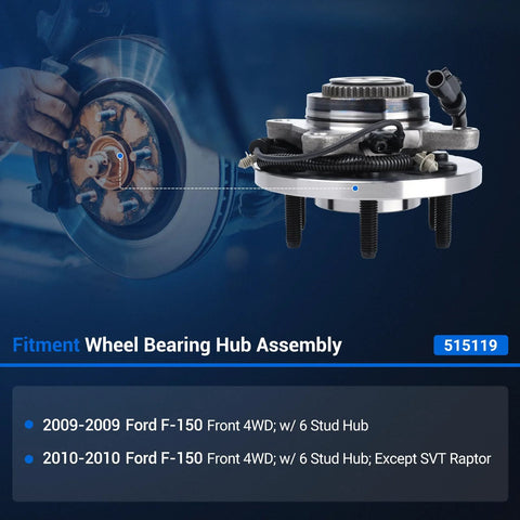 4WD Front Wheel Hub And Bearing Assembly 515119 For Ford F 150 2009 2010 6 Lug With ABS Front Axle Hub Replacement