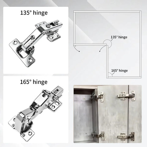 No-Fuss Wide Opening Cabinet Hinges Set With Two 165 Degree And Two 135 Degree Soft Close Concealed European Hinges displayed