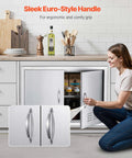 Woman installing Outdoor Kitchen Access Door 30W X 21H Inches In 304 Stainless Steel Double Doors with Vents and Handles