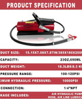 Beefy Heavy Duty High Pressure Pneumatic Foot Operated Hydraulic Pump Delivers 10000 PSI Output 0.7L Reservoir 1/4 NPT Inlet