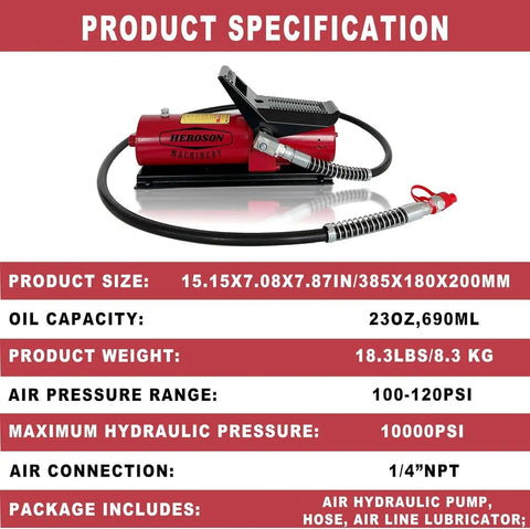 Beefy Heavy Duty High Pressure Pneumatic Foot Operated Hydraulic Pump Delivers 10000 PSI Output 0.7L Reservoir 1/4 NPT Inlet